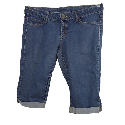 City Streets Blue Bermuda Crop Denim Jean Shorts Juniors Size 13 Cuffed Hem  - Image 1 of 4