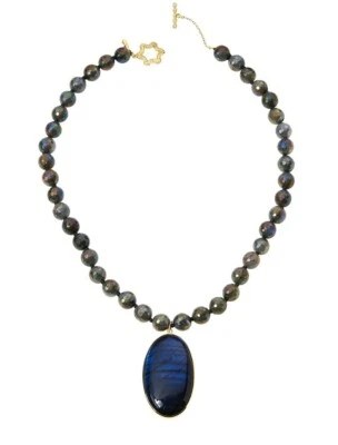 Collar gota de 20" con palanca de cuentas facetadas de labradorita chapada en oro de 22K rarezas Foto 1 de 4