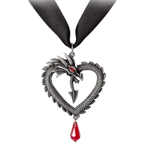 Alchemy Gothic Vouivre Dragon Heart Pendant Red Crystal Ribbon/Chain Choker P968 - Picture 1 of 3