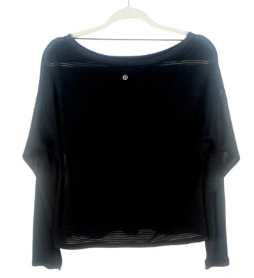 Camiseta holgada manga larga Lululemon para mujer negra a rayas ver verdadera transparente talla 6 Foto 1 de 4