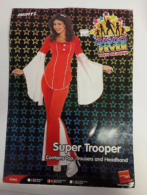 Pantalón discoteca años 70-80 damas 3 piezas rojo y blanco poliéster pantalón top y diadema Md Foto 1 de 4