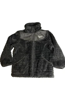 Reebok Boys 4T Black Polar Fleece Jacket Zip Up Faux Fur - Picture 1 of 9