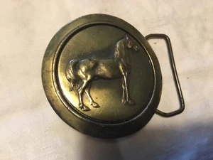 1977 Brass Round Horse Design Buckle Great American Belt Co., Chicago Limited  - Bild 1 von 7