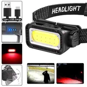 Headlamp USB Rechargeable Headlight Torch Work Light Bar Head Band Lamp COB LED - Picture 1 of 12