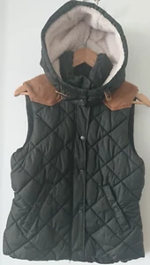 LOGG H&M dark olive green quilted puffer vest with detach hood size 14 exc cond. - Picture 1 of 12