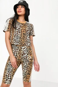 RARE adidas Originals Women's Size XS LEOPARD CROPPED TEE & SHORT TIGHTS - Picture 1 of 5