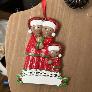 Polar X African American Pajama Family of 3 Christmas Ornament Personalize it! - Picture 1 of 4