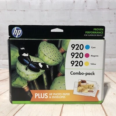 Genuine HP Officejet 920 TRI-Color Combo Pack w Photo Paper & Envelopes *Expired - Image 1 of 4
