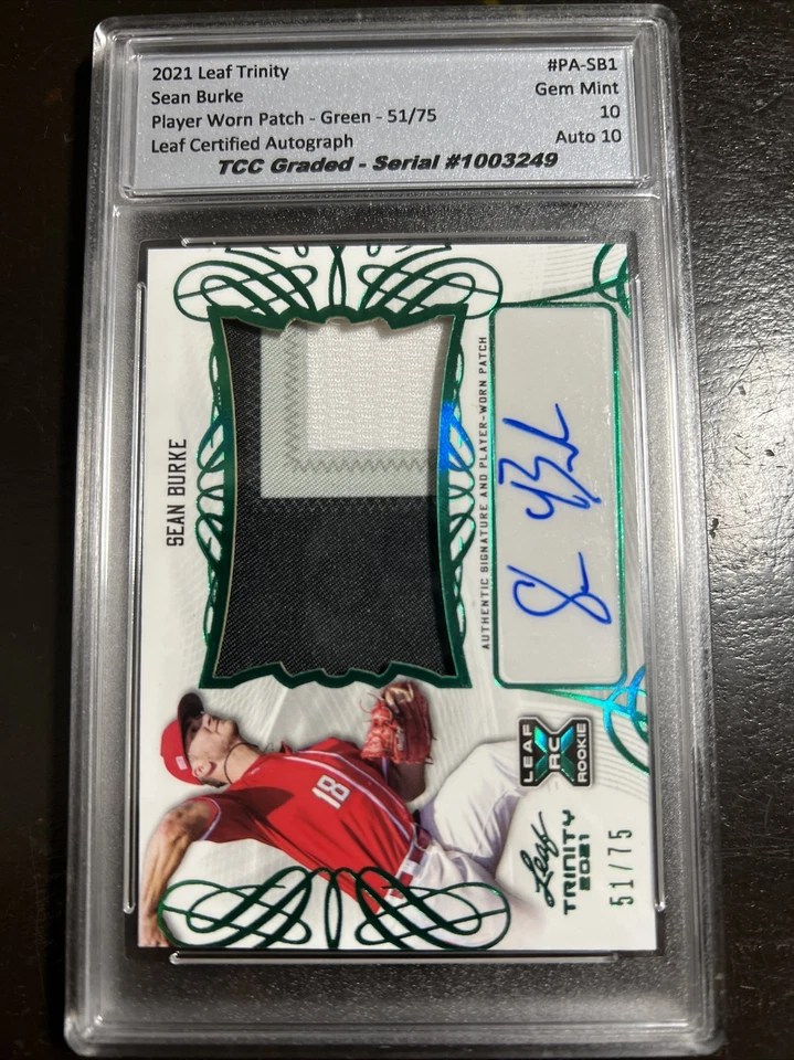 2021 Leaf Trinity Sean Burke 51/75 Auto Patch TCC Graded Gem Mint 10 - Image 1 of 2