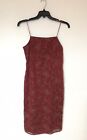 Vintage BHS red embroidered floral bodycon strappy dress 10UK to fit bust 35in