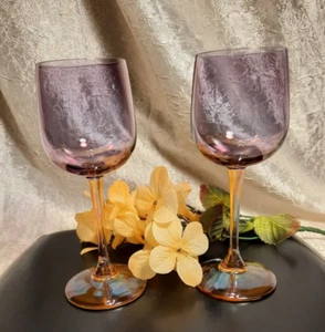 2 Pier 1 Amethyst & Amber Crystal Wine Glasses made in Italy - Picture 1 of 7