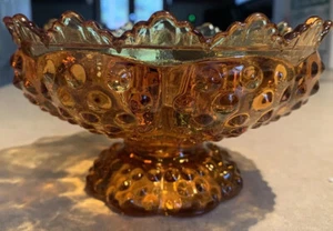 Fenton Art Glass Colonial Amber Hobnail 6 Tapered Pedestal Candle Holder Vintage - Picture 1 of 7