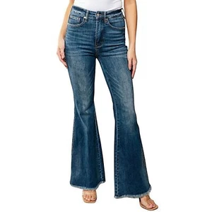 Pantalones de mezclilla Judy Blue Miley con control de cintura alta dobladillo deshilachado acampanados talla 5/27 JB88681 - Imagen 1 de 11