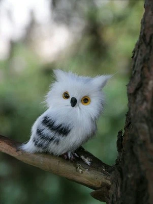 mini simulation cute owl toy polyethylene&fur white left owl doll 7x5cm - Image 1 of 3