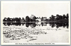 Vecchia cartolina vintage Hamilton Indiana IN Mill Pond scuola casa case 1910s vista - Foto 1 di 2