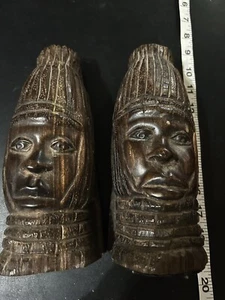 Vintage African Blackwood Carved Heavy Bookends - Picture 1 of 3