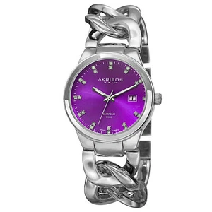 Women's Akribos XXIV AK759SSPU Swiss Diamond Purple Dial Link Bracelet Watch - Picture 1 of 4