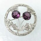 Sterling Silver Scottish Thistle Brooch With Amethyst Crystal Flowers