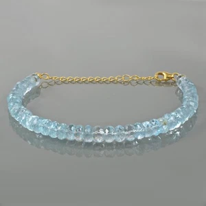 Natürlich 4-5mm Blauer Topas Perlen Kette 925 Silber Handgemacht Unisex Armband - Bild 1 von 5