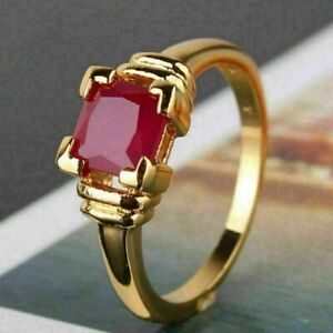 2Ct Princess Cut Red Ruby Solitaire Engagement Women's Ring 14k Yellow Gold Over