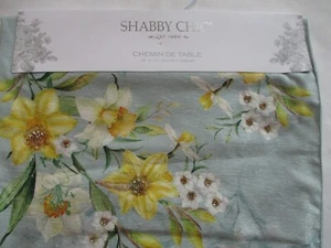 NUEVO Shabby Chic Aqua Azul con Flores Amarillas/Blancas Mesa Lentejuelas 16" X 72" Corredor - Imagen 1 de 8