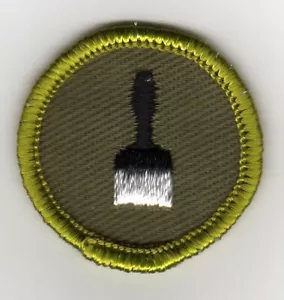 Painting Merit Badge Type F, Rolled-Edge, Khaki Twill, Used - Picture 1 of 2