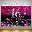 Purple Red 16th Backdrop Girls Sixteen Happy Birthday Photo Background Banner