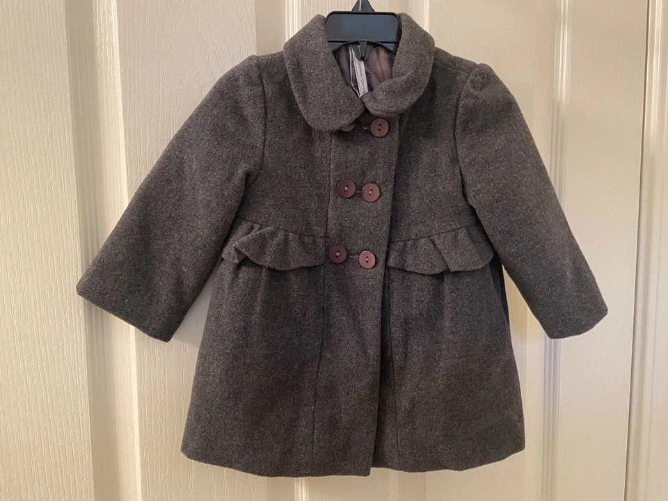 Abrigo Mayoral Chic Mezcla Lana Guisante Gris Detalle Volantes Bebé Niñas Talla 9 Meses Foto 1 de 4