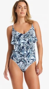 Ellen Tracy Damen One Piece Badeanzug Gr. 8 blau gerüscht brandneu Wert 98 $ - Bild 1 von 5