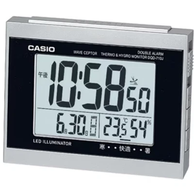 CASIO DQD-710J-8JF silver, radio-controlled clock with temperature and humidity - Image 1 of 3