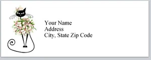 Personalized Address Labels Cat Silhouette Flowers (bx 214) - Picture 1 of 3