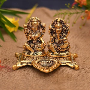 Ídolo de colección India Lakshmi Laxmi Ganesh murti Ganesha Diya puja Deepak - Met - Imagen 1 de 6