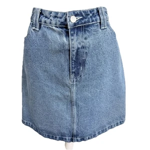 Dangerfield Womens Skirt Light Blue Denim High Rise Mini Pockets Size 14 NWT - Picture 1 of 15