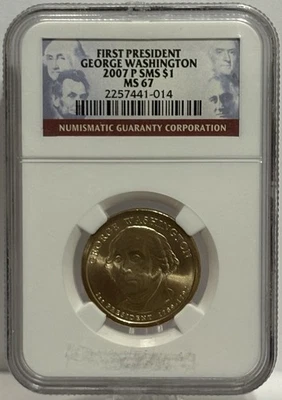 2007-P $1 George Washington Presidential Dollar, SMS, NGC MS67! 🔥 - Image 1 of 3