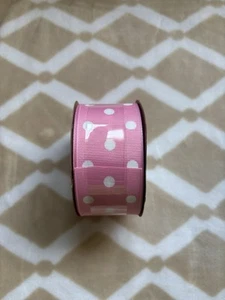 Offray NEW Pink With White Polka Dots 1.5 Inch X 9 Feet Ribbon - Picture 1 of 5