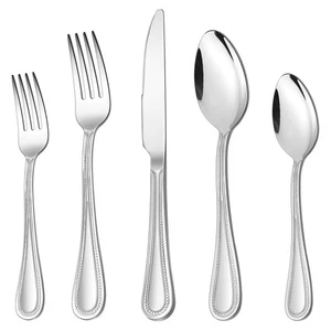 40-Piece Silverware Set, Stainless Steel Flatware Service for 8, Pearled Edge... - Picture 1 of 6