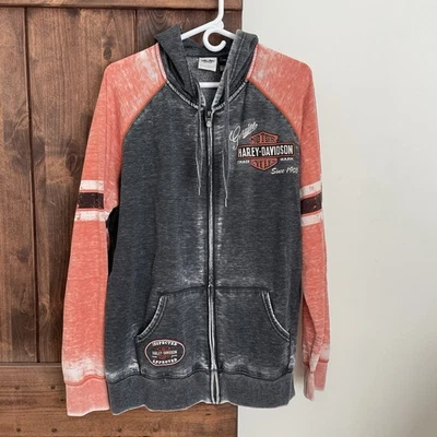 Harley Davidson Hoodie Plus 2W Gray Zip Colorblock Rhinestone Burnout 2X 22-24 - Image 1 of 4