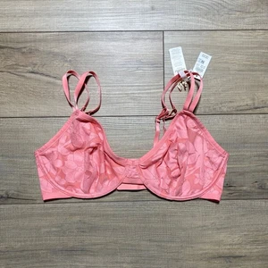 Aerie Womens Super Chill Demi Floral Lined Underwire Bra Size 40D Salmon - Picture 1 of 11
