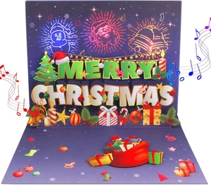 LIGHTS MUSIC 3D Pop up Firework Christmas Card, Handmade Xmas Cards Gifts for Mo - Picture 1 of 12