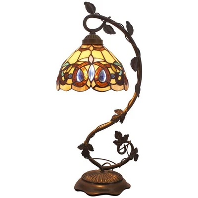 Tiffany Table Lamp Stained Glass Victorian Table Lamp, Metal Leaf Base 8X10X2... - Image 1 of 4