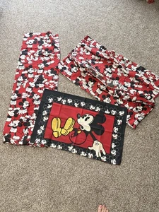 Vintage Mickey Mouse Disney Twin Sheet Set Black/Red Fitted Flat Pillow Cases - Picture 1 of 5