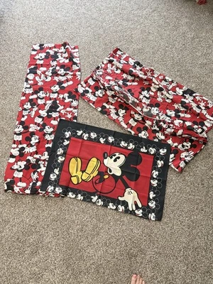 Vintage Mickey Mouse Disney Twin Sheet Set Black/Red Fitted Flat Pillow Cases - Image 1 of 4