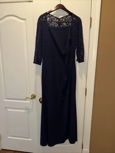 SLNY Womens Square Neck Lace Trim Formal Evening Dress Gown Size 16 - Picture 1 of 6