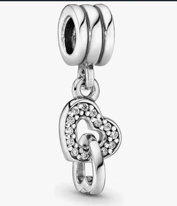 Genuine Pandora Interlocking Hearts Dangle Charm ALE 925 #791242CZ - Picture 1 of 7
