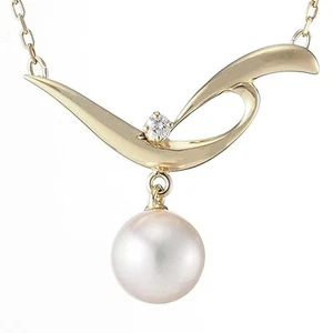 Mikimoto Pearl 7mm Pendant Diamond Design Necklace 42cm 18K Yellow Gold - Picture 1 of 5