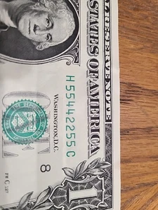 55442255. $1 FRN Fancy Quad Doubles Serial Number. - Picture 1 of 3