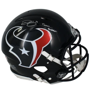 Dalton Schultz autografato "Texans Swarm!" Casco velocità originale 2024 Beckett - Foto 1 di 3