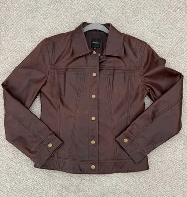 Chaqueta para mujer Anonymous John Carlisle de cuero marrón con botones delanteros mediana Foto 1 de 4