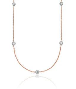 18K Solid Rose Gold White Lab Diamond Stations Chain Necklace - Picture 1 of 20
