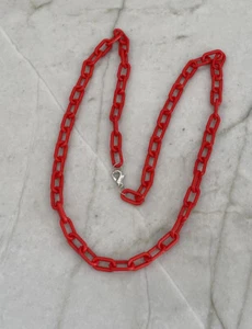 VTG 80s Red 24" Plastic Chain Link Necklace For 1980's Clip On Bell Charms - Picture 1 of 2